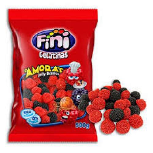 FINI 500G AMORAS AMORA FINI BALAS GELATINAS DOCE VERMELHO PRETO ACUCAR CHICLETES