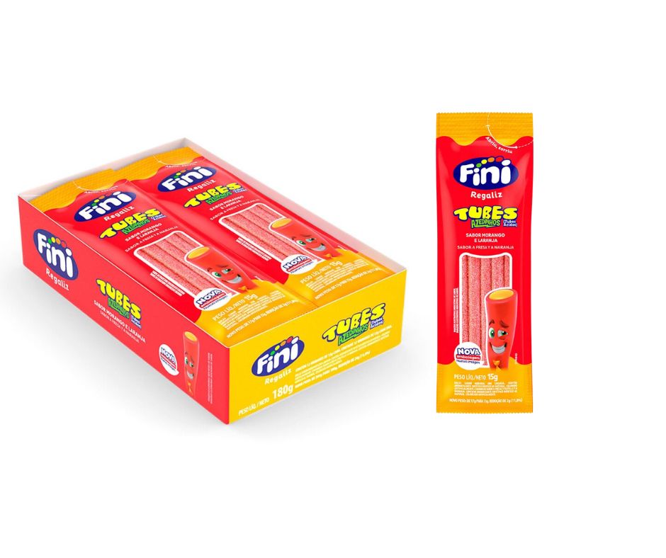 FINI TUBES 15G C/12 MORANGO C/LARANJA CHICLETES